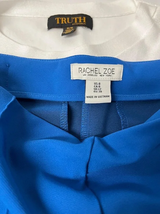 2 pc Rachel Zoe Cobalt Blue pants sz 8 with White 3/4 sleeve top sz M - Picture 2 of 3